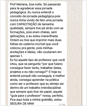 Depoimento de professora sobre jornada pedagógica e segurança para ensinar