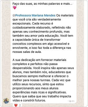 Depoimento sobre materiais completos, conhecimento e experiências significativas