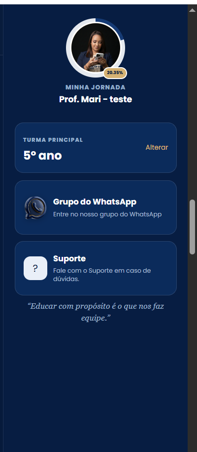 Área pessoal da plataforma no celular