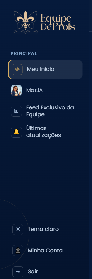Menu da plataforma no celular